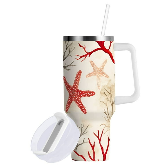 Yayeee 30oz Double-Wall Insulated Stainless Steel Tumbler with Handle Bottle, Light Starfish