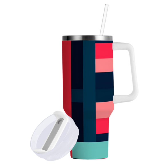 Yayeee 30oz Double-Wall Insulated Stainless Steel Tumbler with Handle Bottle, Navy Blue Stripes