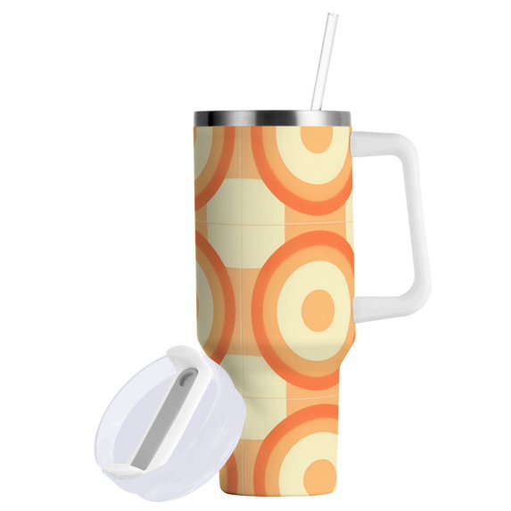 Yayeee 30oz Stainless Steel Tumbler with Straw and Handle Double-Wall Insulated Travel Water Bottle, Orange Circle