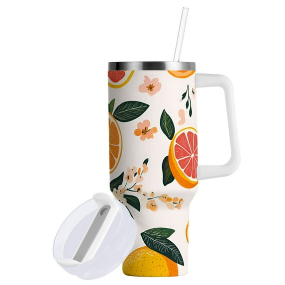 Yayeee 30oz Double-Wall Insulated Stainless Steel Tumbler with Handle Bottle, Orange Slices