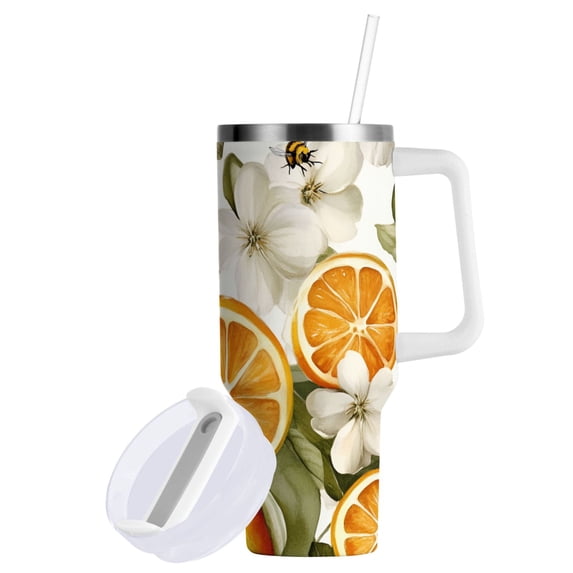 Yayeee 30oz Double-Wall Insulated Stainless Steel Tumbler with Handle Bottle, Oranges Watercolor