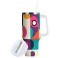 thumbnail image 1 of Yayeee 30oz Stainless Steel Tumbler with Straw and Handle Double-Wall Insulated Travel Water Bottle, Pink Geometric, 1 of 8