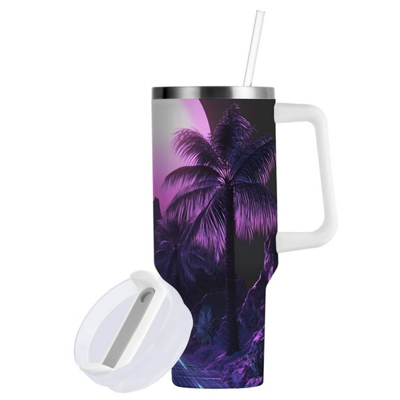 Yayeee 30oz Double-Wall Insulated Stainless Steel Tumbler with Handle Bottle, Pink Road