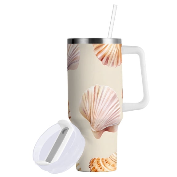 Yayeee 30oz Stainless Steel Tumbler with Straw and Handle Double-Wall Insulated Travel Water Bottle, Pink Seashell