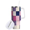 thumbnail image 1 of Yayeee 30oz Stainless Steel Tumbler with Straw and Handle Double-Wall Insulated Travel Water Bottle, Pink and Purple Plaid Pattern, 1 of 8