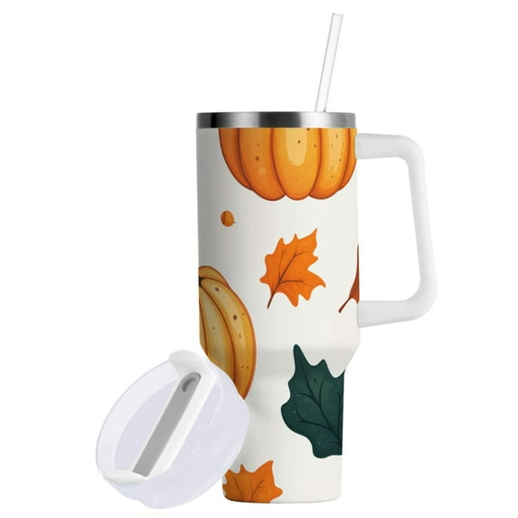Yayeee 30oz Double-Wall Insulated Stainless Steel Tumbler with Handle Bottle, Pumpkins Patten