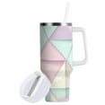 thumbnail image 1 of Yayeee 30oz Double-Wall Insulated Stainless Steel Tumbler with Handle Bottle, Purple Geometric, 1 of 8