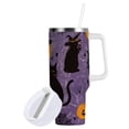 thumbnail image 1 of Yayeee 30oz Stainless Steel Tumbler with Straw and Handle Double-Wall Insulated Travel Water Bottle, Purple Halloween Black Cat, 1 of 8