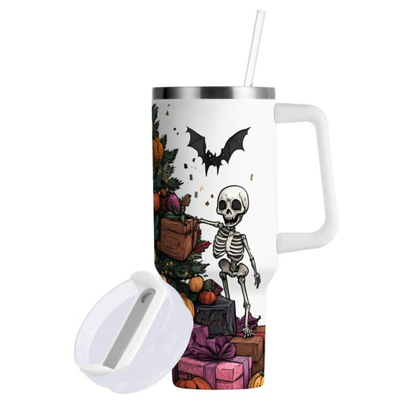 Yayeee 30oz Double-Wall Insulated Stainless Steel Tumbler with Handle Bottle, Purple Halloween Christmas Trees