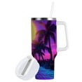 thumbnail image 1 of Yayeee 30oz Double-Wall Insulated Stainless Steel Tumbler with Handle Bottle, Purple Neon Road, 1 of 8