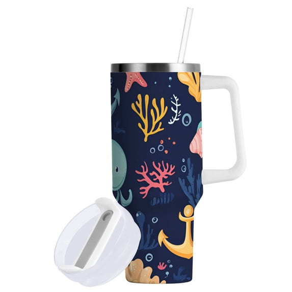 Yayeee 30oz Stainless Steel Tumbler with Straw and Handle Double-Wall Insulated Travel Water Bottle, Red Jellyfish