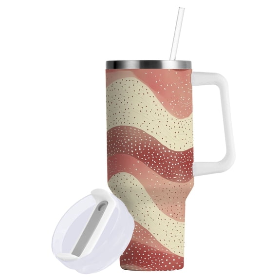 Yayeee 30oz Stainless Steel Tumbler with Straw and Handle Double-Wall Insulated Travel Water Bottle, Soft Pink Pattern