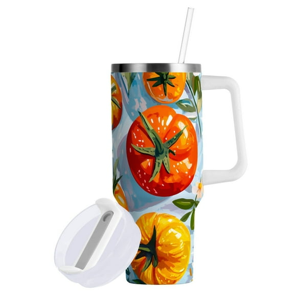 Yayeee 30oz Double-Wall Insulated Stainless Steel Tumbler with Handle Bottle, Watercolor Tomatoes