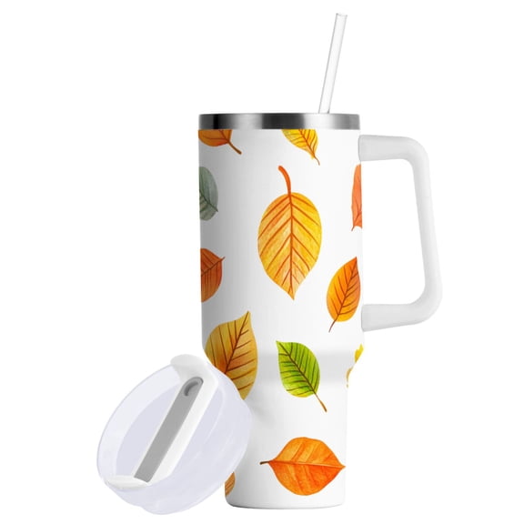 Yayeee 30oz Stainless Steel Tumbler with Straw and Handle Double-Wall Insulated Travel Water Bottle, Yellow Leaves