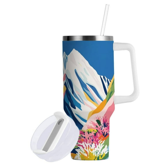 Yayeee 40oz Double-Wall Insulated Stainless Steel Tumbler with Handle Bottle, Abstract Snow Mountain