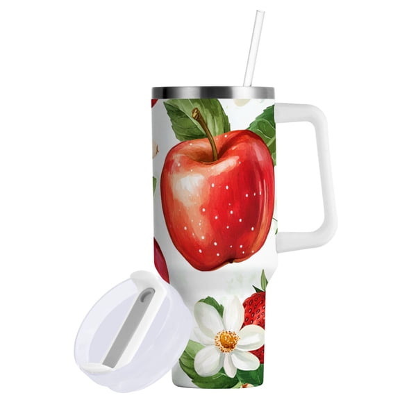 Yayeee 40oz Stainless Steel Tumbler with Straw and Handle Double-Wall Insulated Travel Water Bottle, Apple Pattern