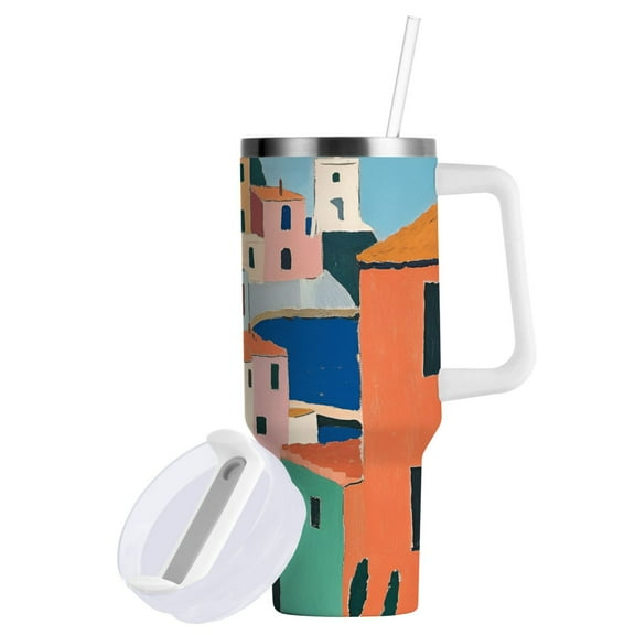 Yayeee 40oz Double-Wall Insulated Stainless Steel Tumbler with Handle Bottle, Art City