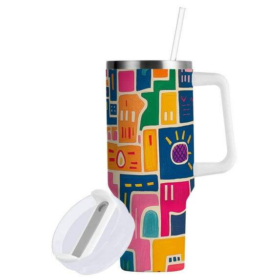 Yayeee 40oz Double-Wall Insulated Stainless Steel Tumbler with Handle Bottle, Art Map