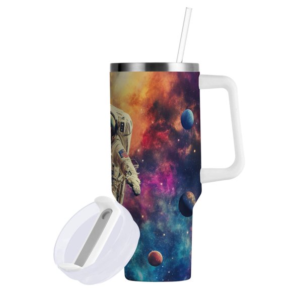 Yayeee 40oz Stainless Steel Tumbler with Straw and Handle Double-Wall Insulated Travel Water Bottle, Astronaut in Space Pattern