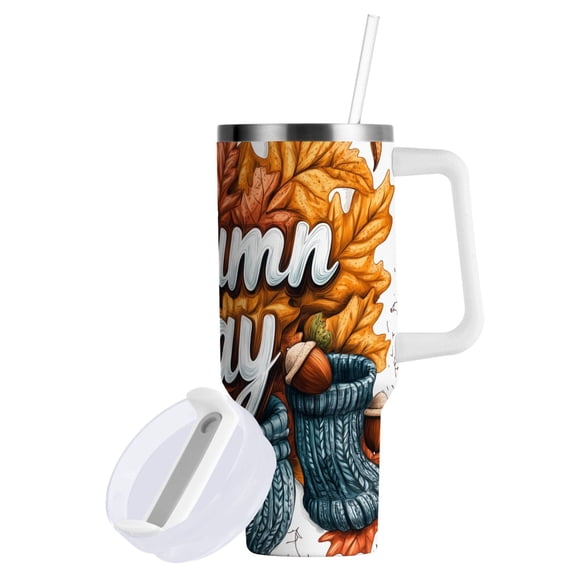Yayeee 40oz Stainless Steel Tumbler with Straw and Handle Double-Wall Insulated Travel Water Bottle, Autumn Day Pattern