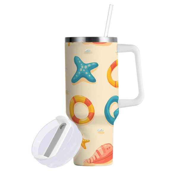 Yayeee 40oz Double-Wall Insulated Stainless Steel Tumbler with Handle Bottle, Beach Pattern