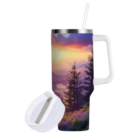 Yayeee 40oz Double-Wall Insulated Stainless Steel Tumbler with Handle Bottle, Beautiful Mountain