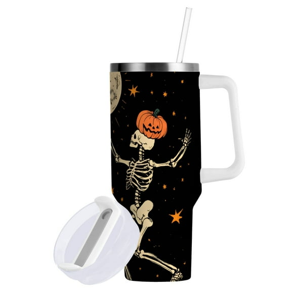 Yayeee 40oz Double-Wall Insulated Stainless Steel Tumbler with Handle Bottle, Black Halloween Dancing
