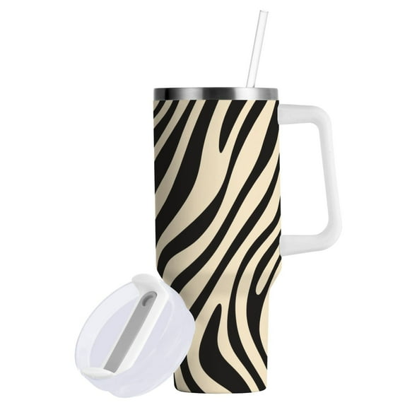 Yayeee 40oz Double-Wall Insulated Stainless Steel Tumbler with Handle Bottle, Black Lines