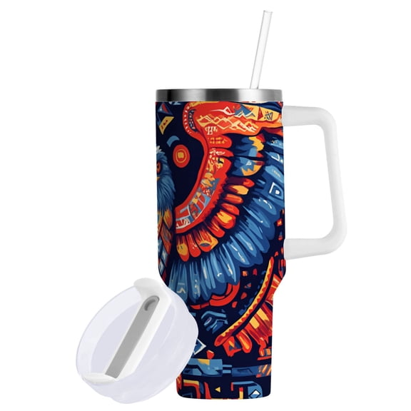 Yayeee 40oz Double-Wall Insulated Stainless Steel Tumbler with Handle Bottle, Blue Abstract Eagle
