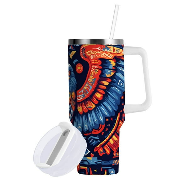 Yayeee 40oz Double-Wall Insulated Stainless Steel Tumbler with Handle Bottle, Blue Abstract Eagle