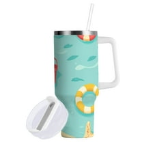 Yayeee 40oz Stainless Steel Tumbler with Handle Double Insulated Bottle, Blue Beach Pattern