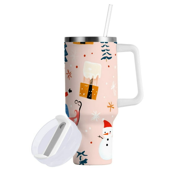 Yayeee 40oz Double-Wall Insulated Stainless Steel Tumbler with Handle Bottle, Blue Christmas Santa