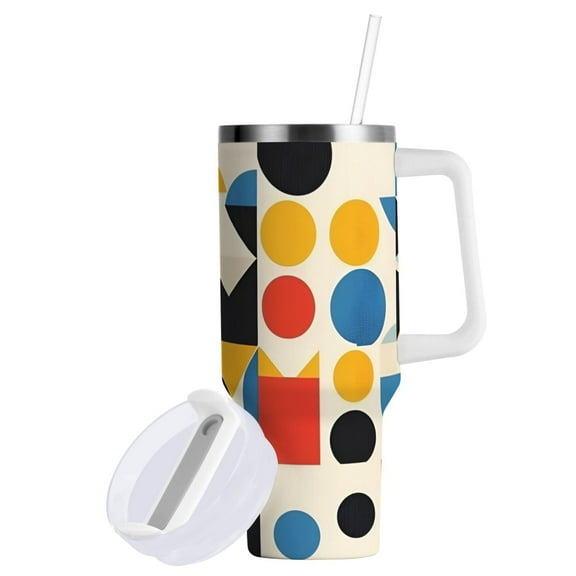 Yayeee 40oz Double-Wall Insulated Stainless Steel Tumbler with Handle Bottle, Blue Geometric