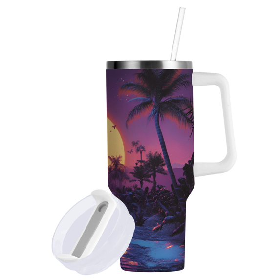 Yayeee 40oz Double-Wall Insulated Stainless Steel Tumbler with Handle Bottle, Blue Neon Road