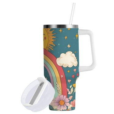 Yayeee 40oz Stainless Steel Tumbler with Handle Double Insulated Bottle, Blue Rainbow