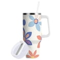 thumbnail image 1 of Yayeee 40oz Stainless Steel Tumbler with Straw and Handle Double-Wall Insulated Travel Water Bottle, Blue Retro Flower, 1 of 8