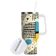 thumbnail image 1 of Yayeee 40oz Stainless Steel Tumbler with Straw and Handle Double-Wall Insulated Travel Water Bottle, Blue Retro Print, 1 of 8