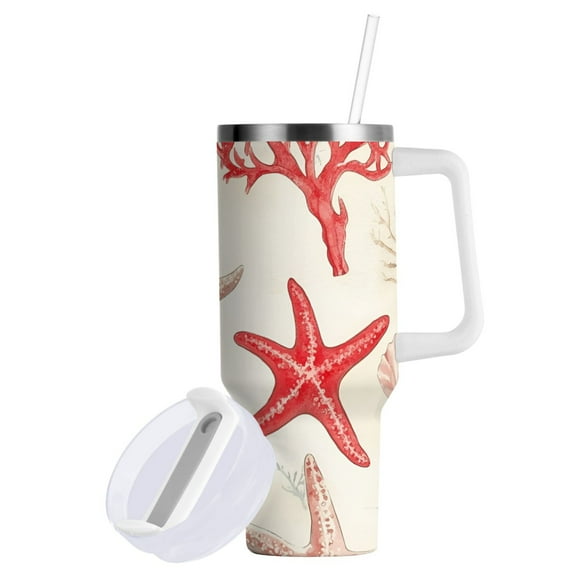 Yayeee 40oz Double-Wall Insulated Stainless Steel Tumbler with Handle Bottle, Brown Starfish