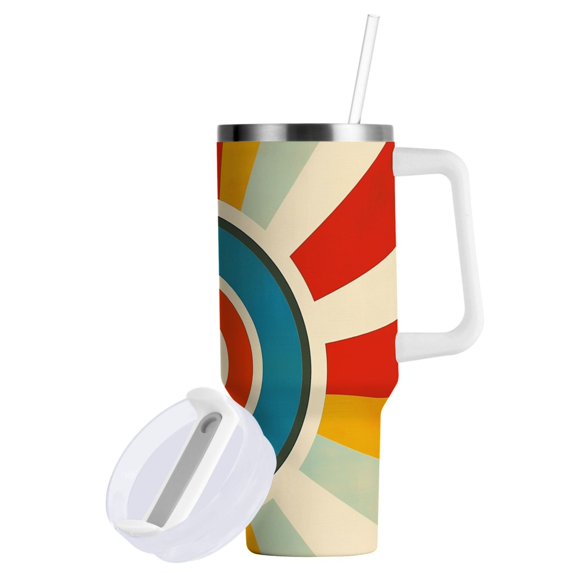 Yayeee 40oz Double-Wall Insulated Stainless Steel Tumbler with Handle Bottle, Colorful Circles