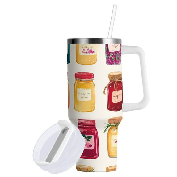 Yayeee 40oz Double-Wall Insulated Stainless Steel Tumbler with Handle Bottle, Colorful Jam