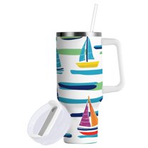 Yayeee 40oz Double-Wall Insulated Stainless Steel Tumbler with Handle Bottle, Colorful Sailboats