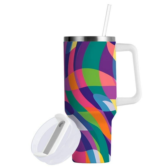 Yayeee 40oz Stainless Steel Tumbler with Straw and Handle Double-Wall Insulated Travel Water Bottle, Colorful Wavy Pattern