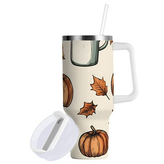 Yayeee 40oz Double-Wall Insulated Stainless Steel Tumbler with Handle Bottle, Fall Leaves