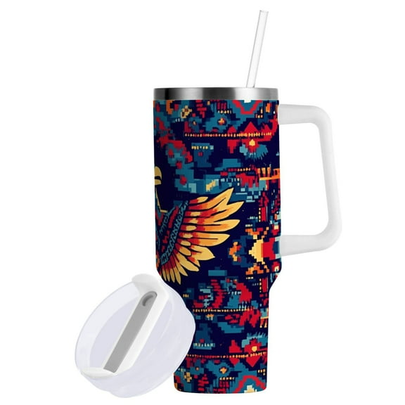 Yayeee 40oz Double-Wall Insulated Stainless Steel Tumbler with Handle Bottle, Geometric Eagle
