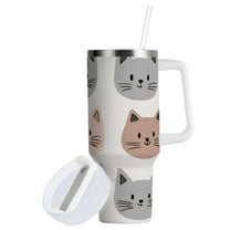 Yayeee 40oz Double-Wall Insulated Stainless Steel Tumbler with Handle Bottle, Gray Cat Pattern