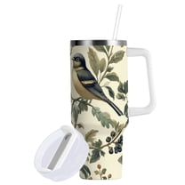 Yayeee 40oz Double-Wall Insulated Stainless Steel Tumbler with Handle Bottle, Green Birds
