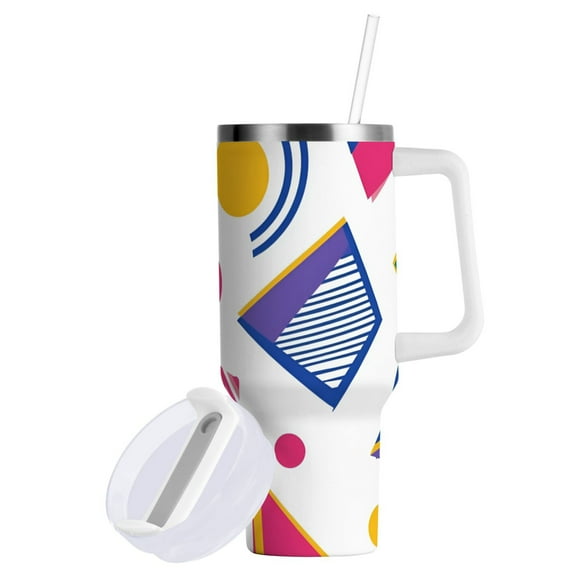 Yayeee 40oz Double-Wall Insulated Stainless Steel Tumbler with Handle Bottle, Green Retro Shapes