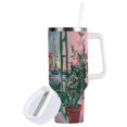 thumbnail image 1 of Yayeee 40oz Stainless Steel Tumbler with Straw and Handle Double-Wall Insulated Travel Water Bottle, Green Window Sea, 1 of 8