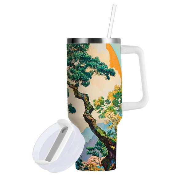Yayeee 40oz Double-Wall Insulated Stainless Steel Tumbler with Handle Bottle, Large Pine Tree