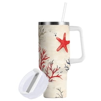 Yayeee 40oz Double-Wall Insulated Stainless Steel Tumbler with Handle Bottle, Light Red Starfish